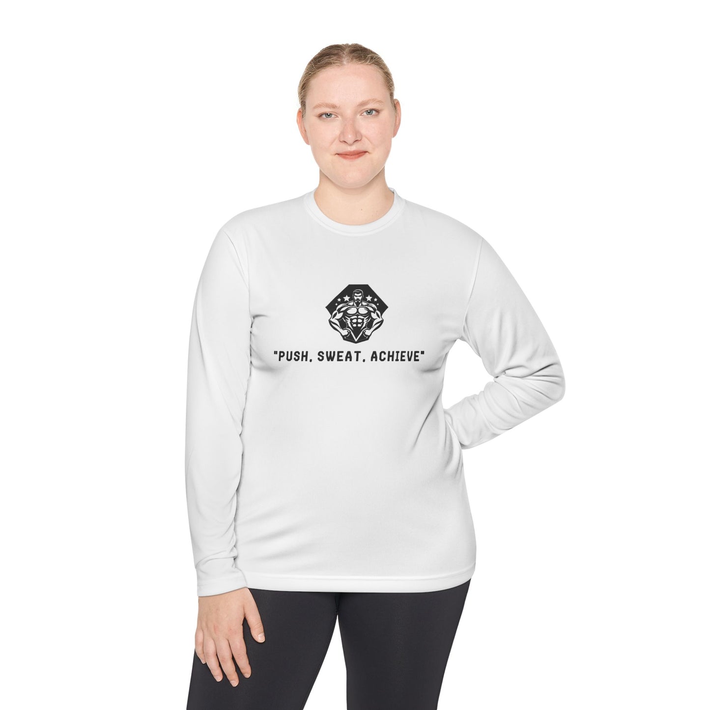 Motivational Fitness Long Sleeve Tee - "Push, Sweat, Achieve"