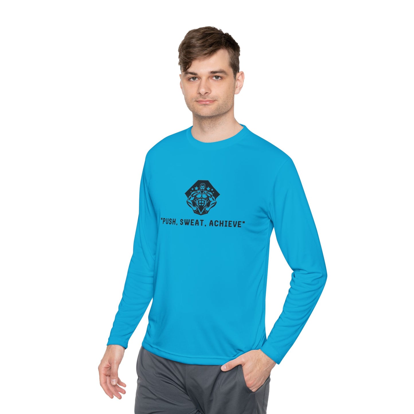 Motivational Fitness Long Sleeve Tee - "Push, Sweat, Achieve"